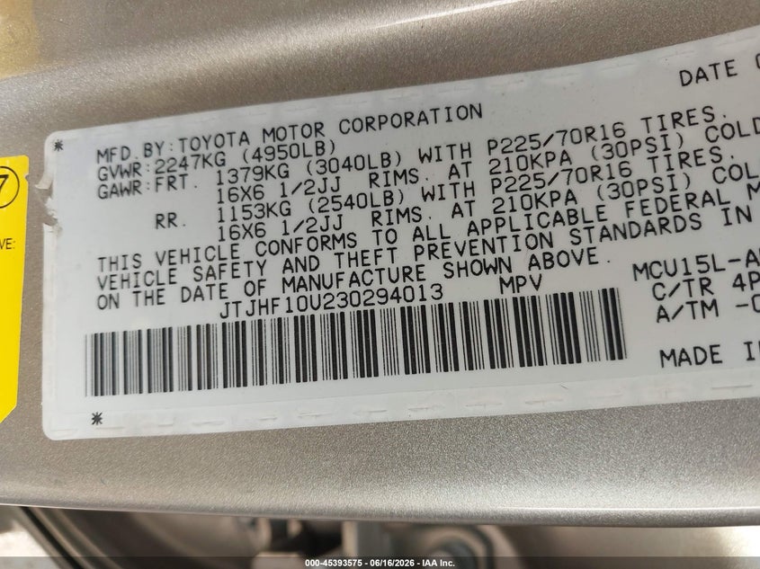 2003 Lexus Rx 300 VIN JTJHF10U230294013 IAAI salvage auction — RIGHT FRONT, Clear (Indiana), sold $750 on 2026-07-15 (photo 9)