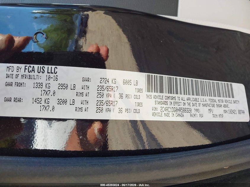 2017 Chrysler Pacifica VIN 2C4RC1DG0HR588320 IAAI salvage auction — FRONT END, Salvage (Massachusetts), sold $1,000 on 2026-07-18 (photo 9)