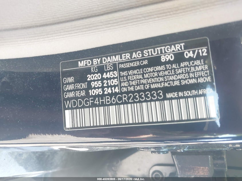 2012 Mercedes-benz C-klasse VIN WDDGF4HB6CR233333 IAAI salvage auction — LEFT FRONT, Salvage - Greater Than 75% (Maryland), sold $1,550 on 2026-08-11 (photo 9)