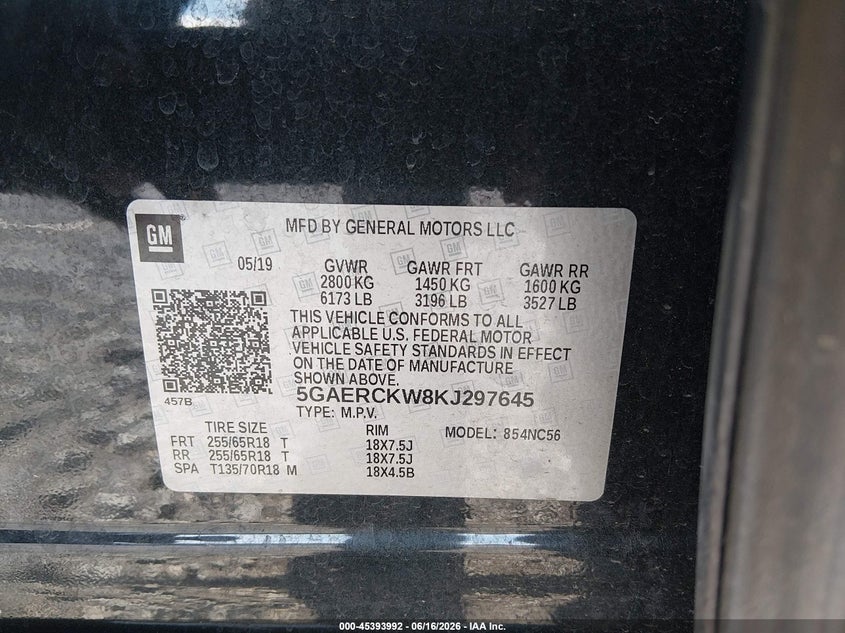 2019 Buick Enclave VIN 5GAERCKW8KJ297645 IAAI salvage auction — REAR END, Salvage (Arkansas), sold $5,300 on 2026-08-26 (photo 9)