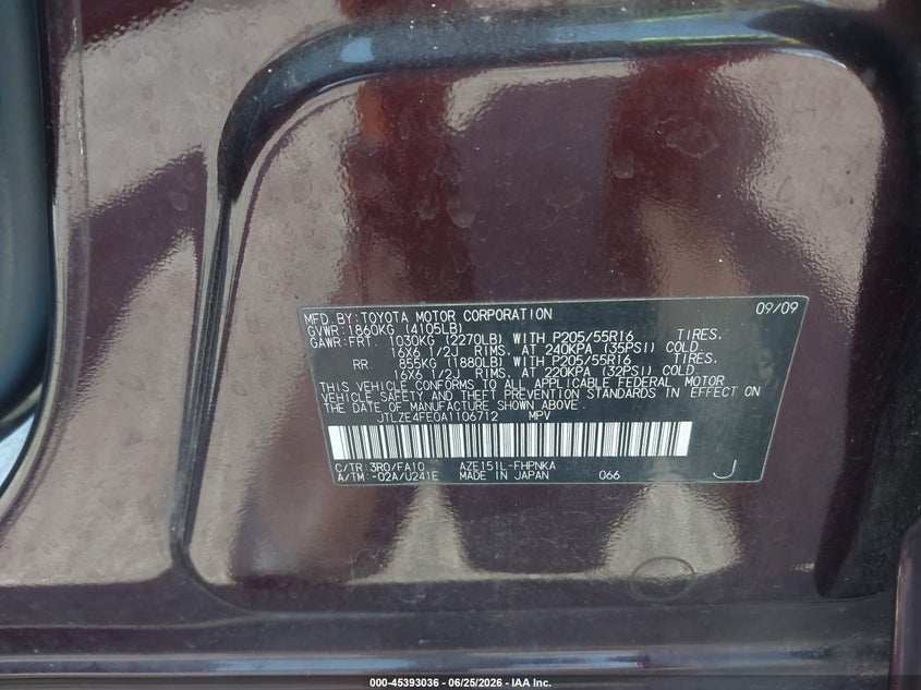 2010 Scion Xb VIN JTLZE4FE0A1106712 IAAI salvage auction — NORMAL WEAR, Clear (Florida), sold $25 on 2026-07-28 (photo 9)