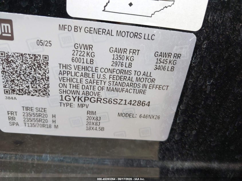 2025 Cadillac Xt6 VIN 1GYKPGRS6SZ142864 IAAI salvage auction — ALL OVER, Salvage Title, sold $18,900 on 2026-08-24 (photo 9)