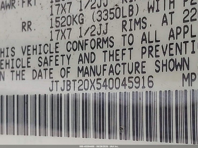 2004 Lexus Gx 470 VIN JTJBT20X540045916 IAAI salvage auction — REPOSSESSION, Nrc Lienholder Repossession Paperwork (Texas), sold $2,725 on 2026-07-17 (photo 9)