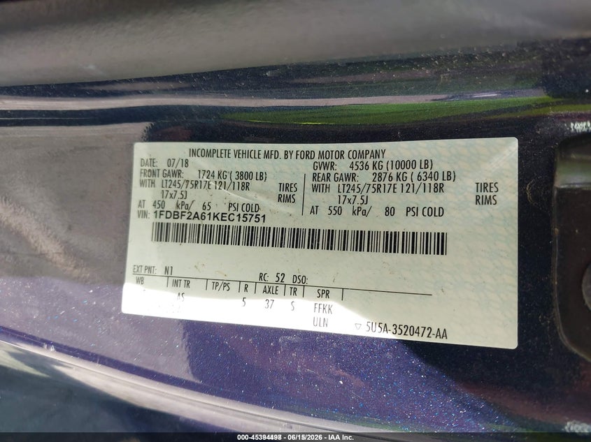 2019 Ford F-250 VIN 1FDBF2A61KEC15751 IAAI salvage auction — NORMAL WEAR, Sf97 (New York), sold $15,600 on 2026-07-31 (photo 9)
