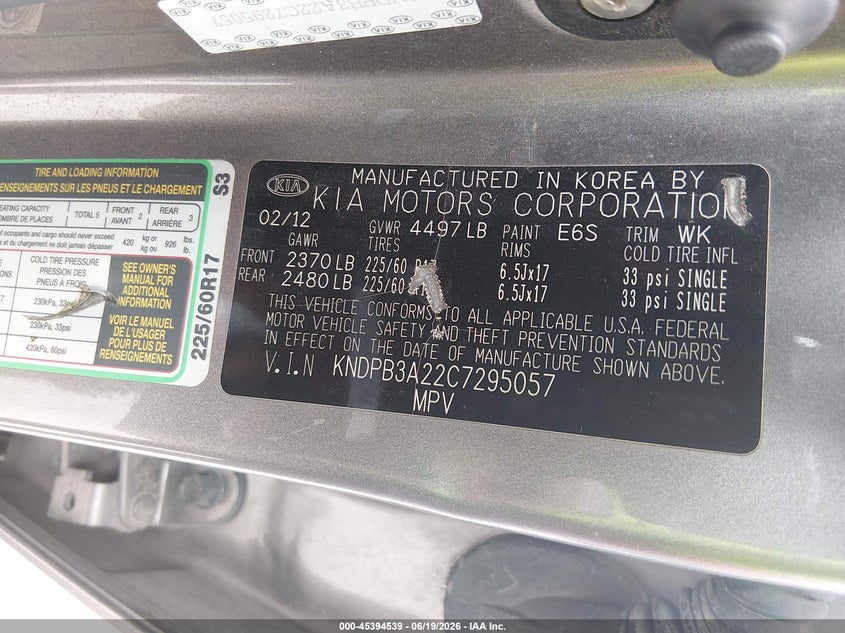 2012 Kia Sportage VIN KNDPB3A22C7295057 IAAI salvage auction — REPOSSESSION, Nrc Lienholder Repossession Paperwork (Texas), sold $1,550 on 2026-07-10 (photo 9)
