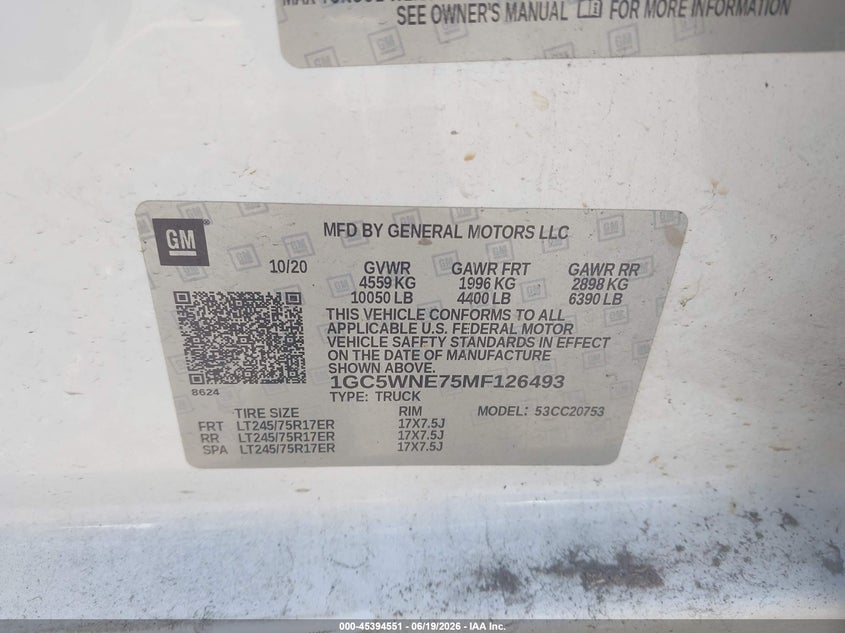 2021 Chevrolet Silverado VIN 1GC5WNE75MF126493 IAAI salvage auction — FRONT END, Clear (Oregon), sold $7,200 on 2026-07-09 (photo 9)