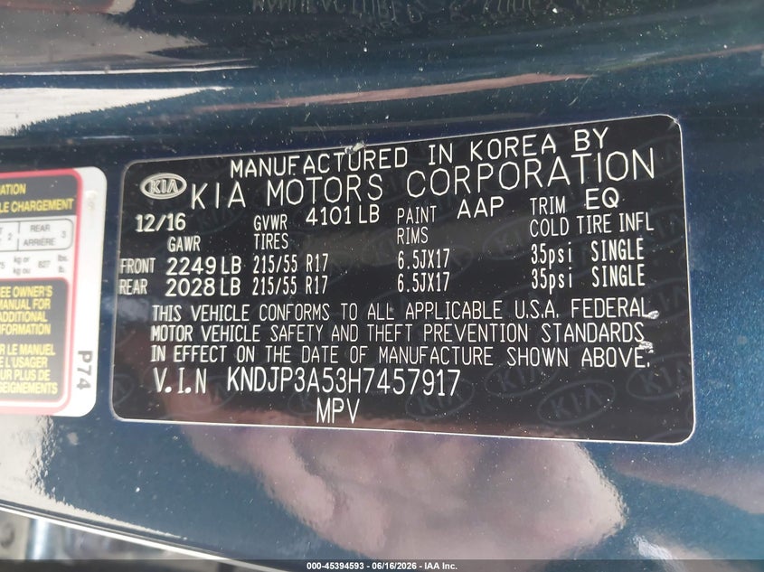 2017 Kia Soul VIN KNDJP3A53H7457917 IAAI salvage auction — REAR END, Salvage (Georgia), sold $1,100 on 2026-07-23 (photo 9)