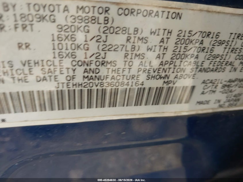 2003 Toyota Rav4 VIN JTEHH20V836084164 IAAI salvage auction — NORMAL WEAR, Clear (Virginia), sold $1,025 on 2026-07-06 (photo 9)