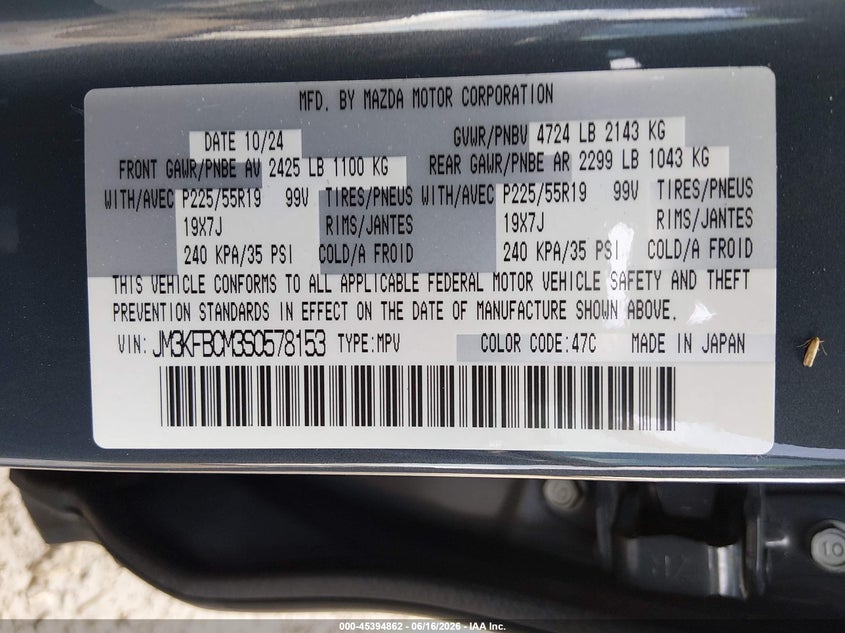 2025 Mazda Cx-5 VIN JM3KFBCM3S0578153 IAAI salvage auction — REAR END, Original (Texas), sold $9,175 on 2026-08-21 (photo 9)