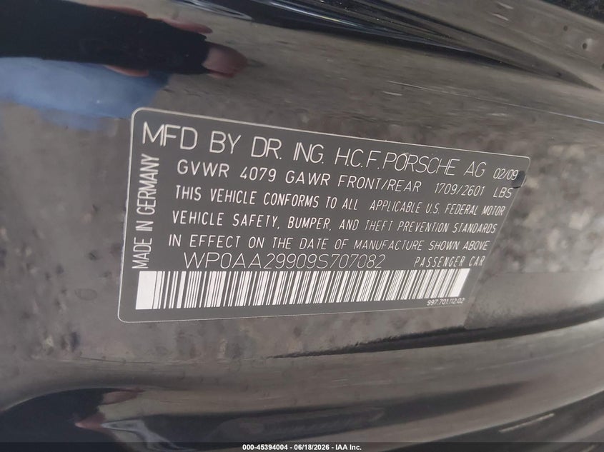 2009 Porsche 911 VIN WP0AA29909S707082 IAAI salvage auction — FRONT END, Salvage (Kansas), sold $25,750 on 2026-07-11 (photo 9)
