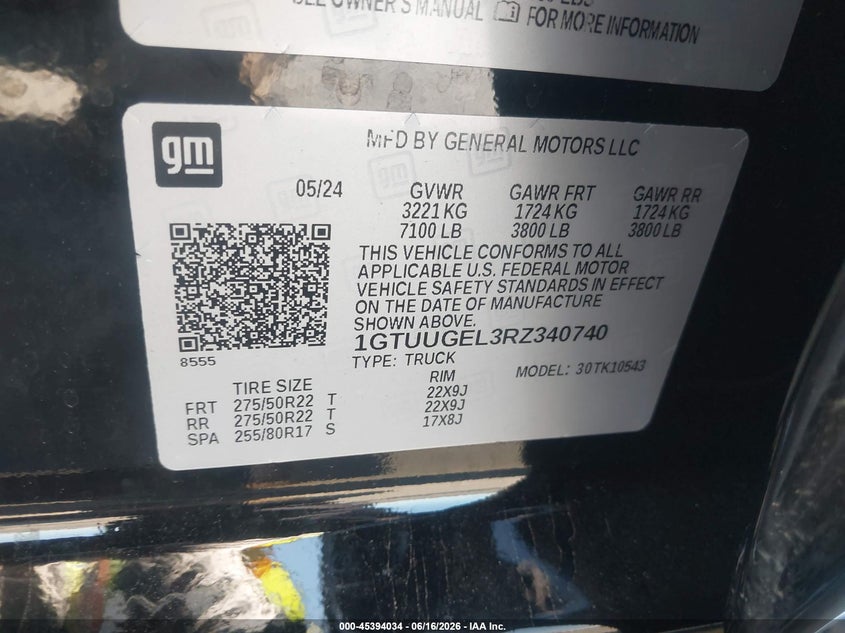 2024 Gmc SIERRA VIN 1GTUUGEL3RZ340740 IAAI salvage auction — LEFT FRONT, Salvage Title, sold $10,000 on 2026-07-30 (photo 9)