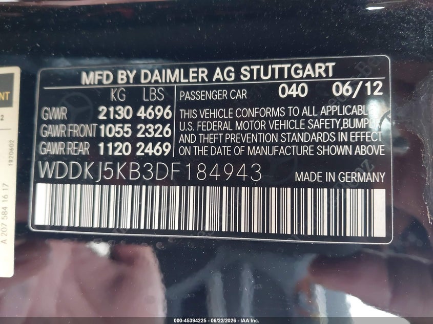 2013 Mercedes-benz VIN WDDKJ5KB3DF184943 IAAI salvage auction — LEFT REAR, Salvage (Texas), sold $1,975 on 2026-07-08 (photo 9)