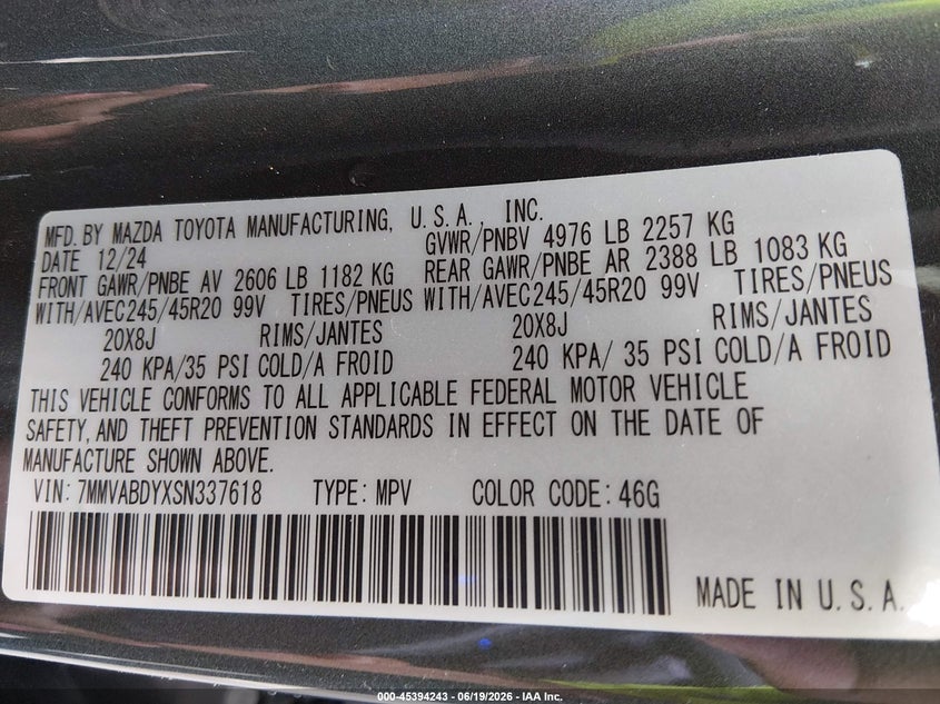 2025 Mazda Cx-50 VIN 7MMVABDYXSN337618 IAAI salvage auction — LEFT SIDE, Salvage Title, sold $12,100 on 2026-07-29 (photo 9)
