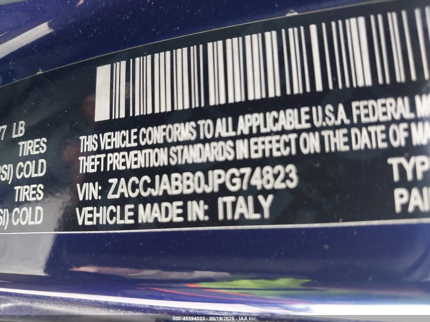 2018 Jeep Renegade VIN ZACCJABB0JPG74823 IAAI salvage auction — REAR END, Salvage Title, sold $625 on 2026-07-29 (photo 9)