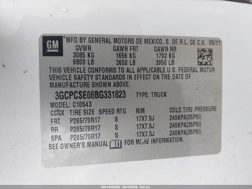 2011 Chevrolet Silverado 1500 VIN 3GCPCSE08BG331823 IAAI salvage auction — LEFT FRONT, Salvage (Texas), sold $1,500 on 2026-07-10 (photo 9)