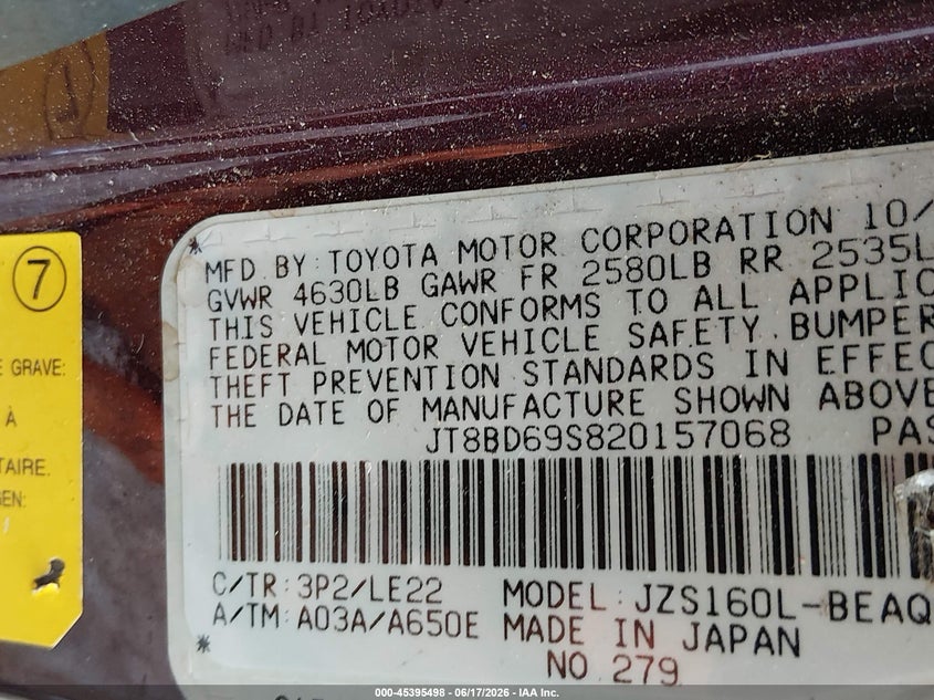 2002 Lexus Gs 300 VIN JT8BD69S820157068 IAAI salvage auction — FRONT END, Salvage (Louisiana), sold $75 on 2026-07-29 (photo 9)