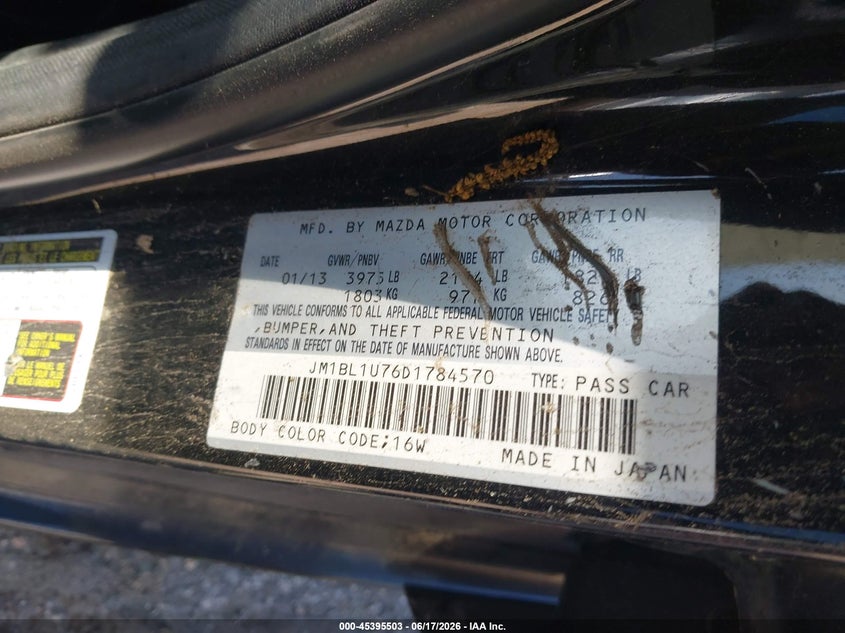 2013 Mazda VIN JM1BL1U76D1784570 IAAI salvage auction — LEFT & RIGHT, Nrc Lienholder Repossession Paperwork (Texas), sold $150 on 2026-07-20 (photo 9)