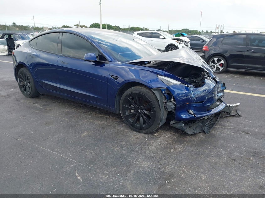 2023 Tesla Model 3 VIN 5YJ3E1EA1PF449222 IAAI salvage auction — FRONT END, Certificate Of Destruction (Florida), sold $4,000 on 2026-07-29 (photo 1)