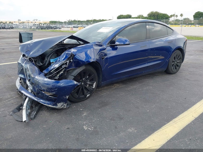2023 Tesla Model 3 VIN 5YJ3E1EA1PF449222 IAAI salvage auction — FRONT END, Certificate Of Destruction (Florida), sold $4,000 on 2026-07-29 (photo 2)