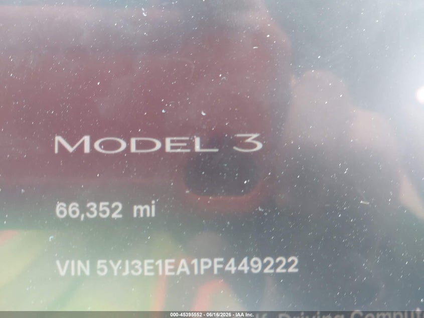 2023 Tesla Model 3 VIN 5YJ3E1EA1PF449222 IAAI salvage auction — FRONT END, Certificate Of Destruction (Florida), sold $4,000 on 2026-07-29 (photo 7)
