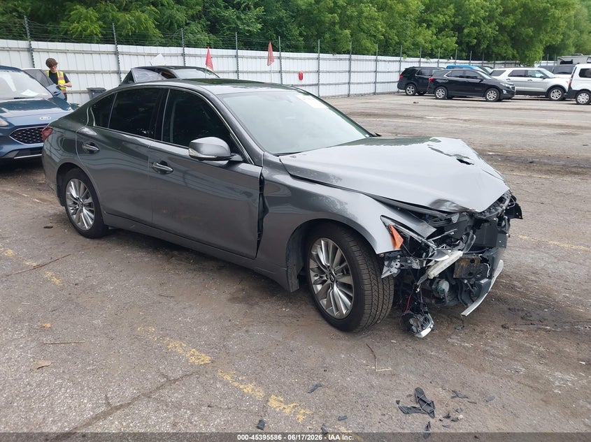 2021 Infiniti Q50 VIN JN1EV7BR7MM750850 IAAI salvage auction — FRONT END, Scrap (Michigan), sold $2,525 on 2026-07-13 (photo 1)