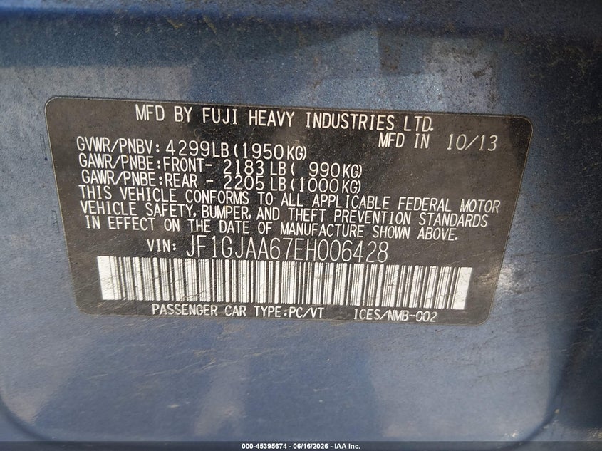 2014 Subaru Impreza VIN JF1GJAA67EH006428 IAAI salvage auction — FRONT END, Salvage (Pennsylvania), sold $425 on 2026-07-07 (photo 9)