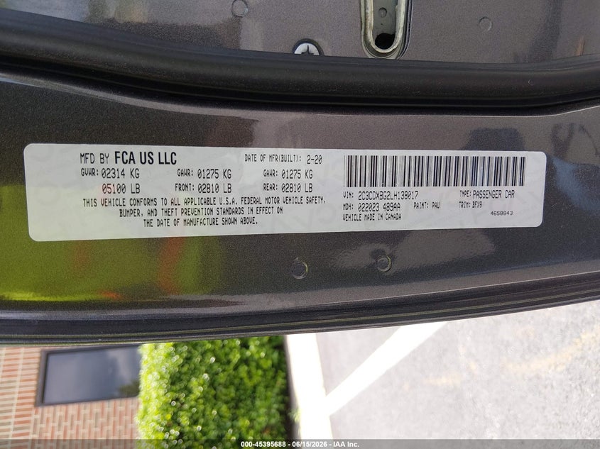 2020 Dodge Charger VIN 2C3CDXBG2LH138017 IAAI salvage auction — NORMAL WEAR, SF97 (Virginia), sold $16,800 on 2026-07-22 (photo 9)