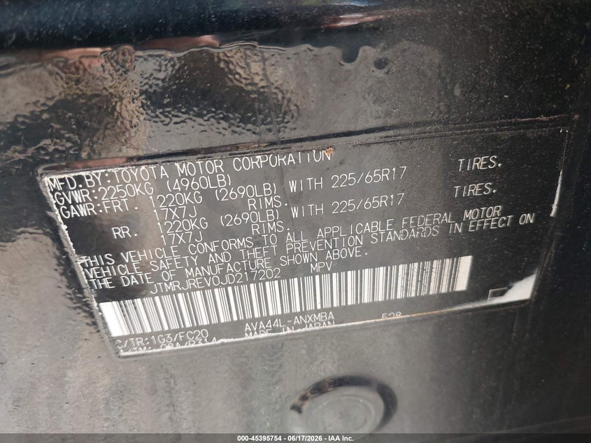 2018 Toyota Rav 4 VIN JTMRJREV0JD217202 IAAI salvage auction — REAR END, Mv-907A (New York), sold $2,750 on 2026-07-14 (photo 9)