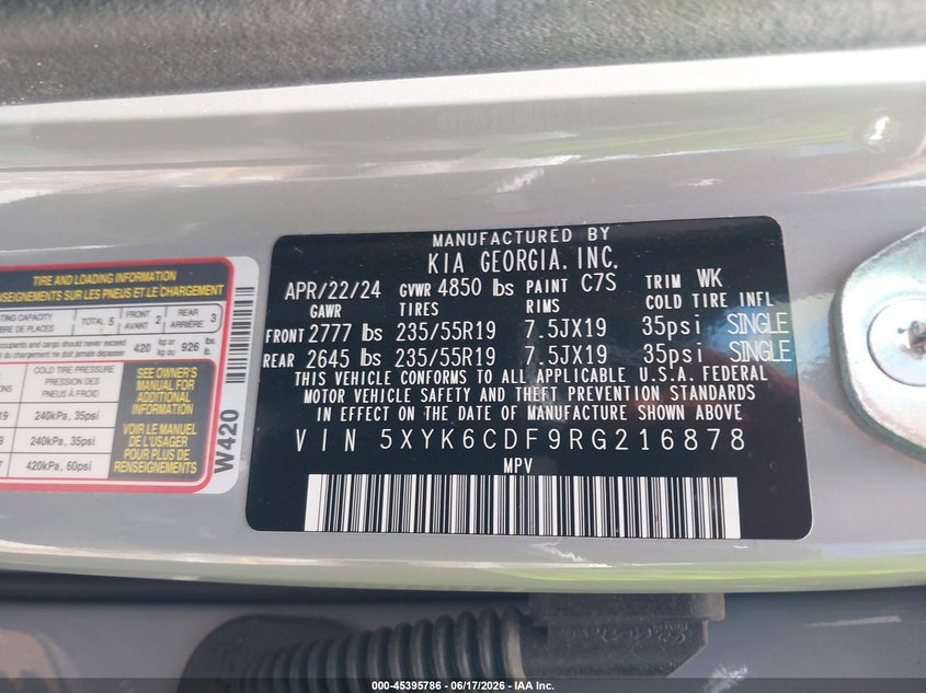 2024 Kia Sportage VIN 5XYK6CDF9RG216878 IAAI salvage auction — FRONT END, Original (Texas), sold $7,200 on 2026-07-29 (photo 9)
