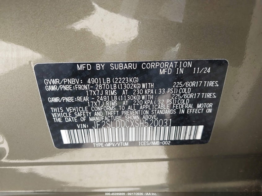 2025 Subaru Forester VIN JF2SLDDCXSH520031 IAAI salvage auction — REAR END, Salvage (California), sold $125 on 2026-07-29 (photo 9)