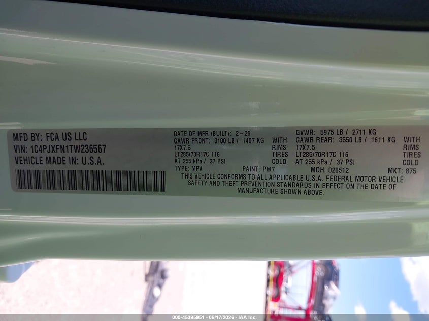 2026 Jeep Wrangler / VIN 1C4PJXFN1TW236567 IAAI salvage auction — FRONT END, Enterprise Vehicles Clear Only (Montana), sold $33,750 on 2026-07-09 (photo 9)