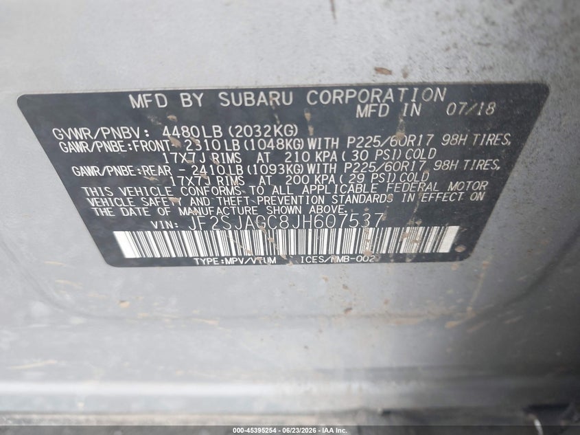 2018 Subaru Forester VIN JF2SJAGC8JH607537 IAAI salvage auction — LEFT SIDE, Salvage (Virginia), sold $50 on 2026-07-28 (photo 9)
