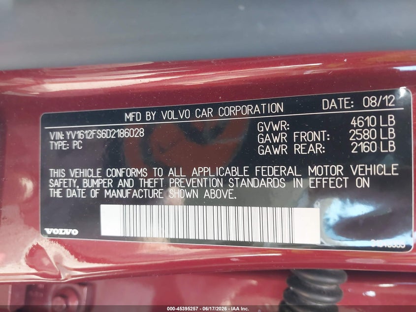 2013 Volvo S60 VIN YV1612FS6D2186028 IAAI salvage auction — ELECTRICAL, Mv-907A (New York), sold $25 on 2026-07-28 (photo 9)
