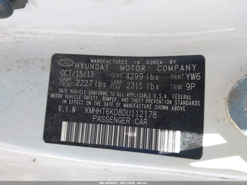 2013 Hyundai Genesis VIN KMHHT6KD8DU112178 IAAI salvage auction — FRONT END, Mv-907A (New York), sold $500 on 2026-07-07 (photo 9)