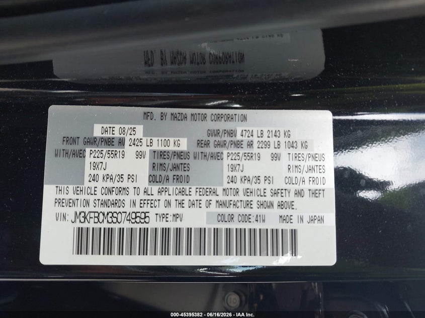 2025 Mazda Cx-5 VIN JM3KFBCM3S0749595 IAAI salvage auction — RIGHT SIDE, Rebuildable (Florida), sold $11,600 on 2026-07-28 (photo 9)