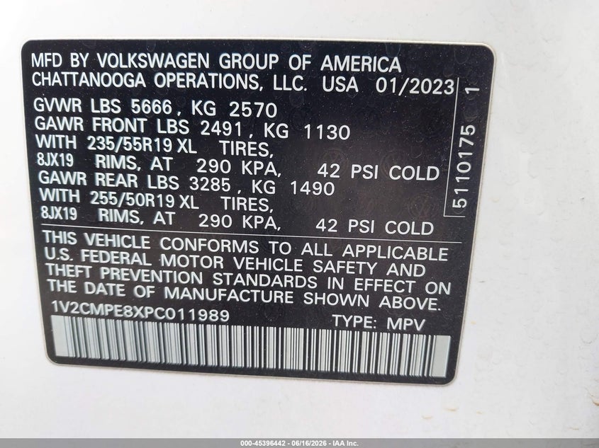 2023 Volkswagen Id.4 VIN 1V2CMPE8XPC011989 IAAI salvage auction — FRONT END, Salvage Title, sold $7,775 on 2026-09-02 (photo 9)
