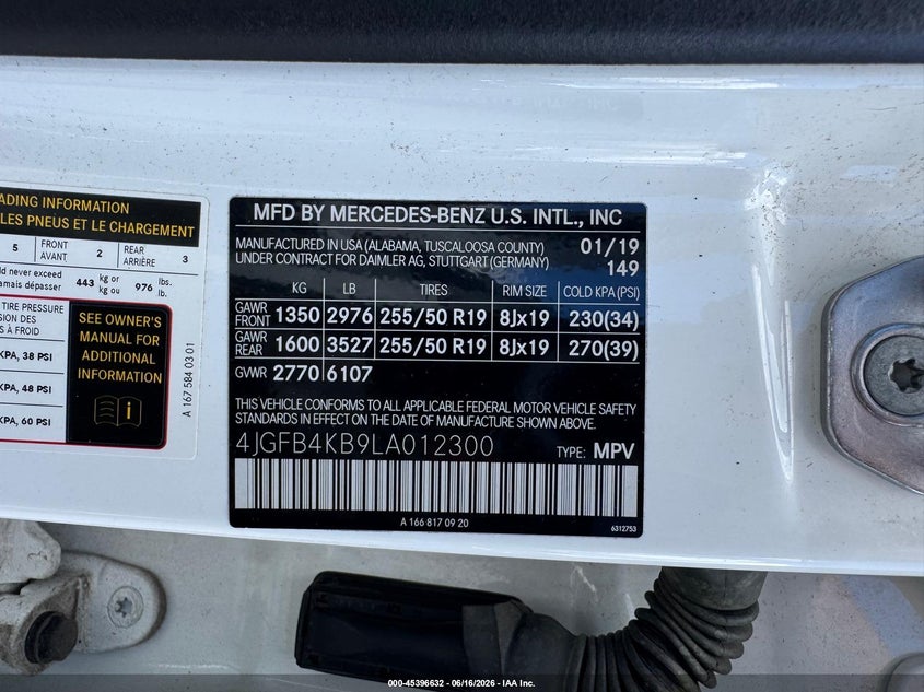 2020 Mercedes-benz Gle class VIN 4JGFB4KB9LA012300 IAAI salvage auction — UNKNOWN, Clear (Virginia), sold $13,000 on 2026-07-18 (photo 9)