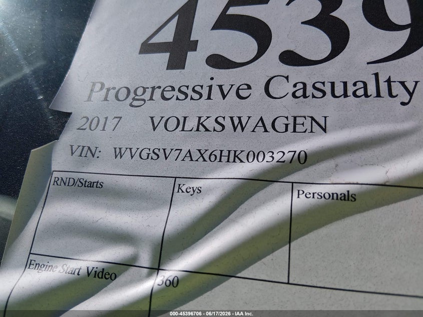 2017 Volkswagen Tiguan VIN WVGSV7AX6HK003270 IAAI salvage auction — SIDE, Salvage (Massachusetts), sold $25 on 2026-07-28 (photo 9)
