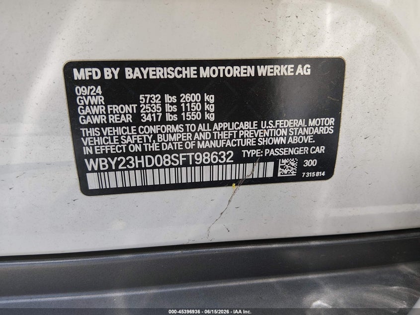 2025 BMW I4 VIN WBY23HD08SFT98632 IAAI salvage auction — FRONT END, Salvage (California), sold $22,750 on 2026-07-23 (photo 9)