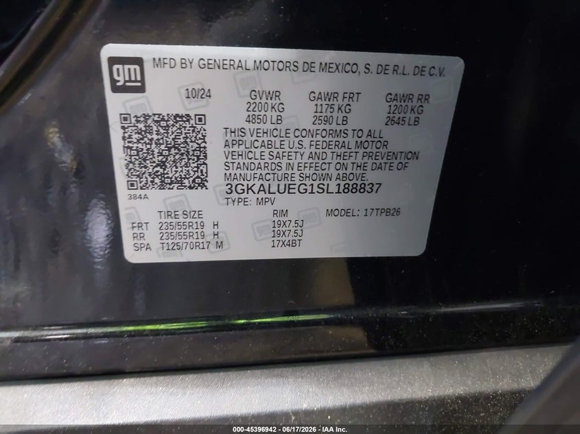 2025 Gmc Terrain VIN 3GKALUEG1SL188837 IAAI salvage auction — SIDE, Salvage Title, sold $8,800 on 2026-08-23 (photo 9)