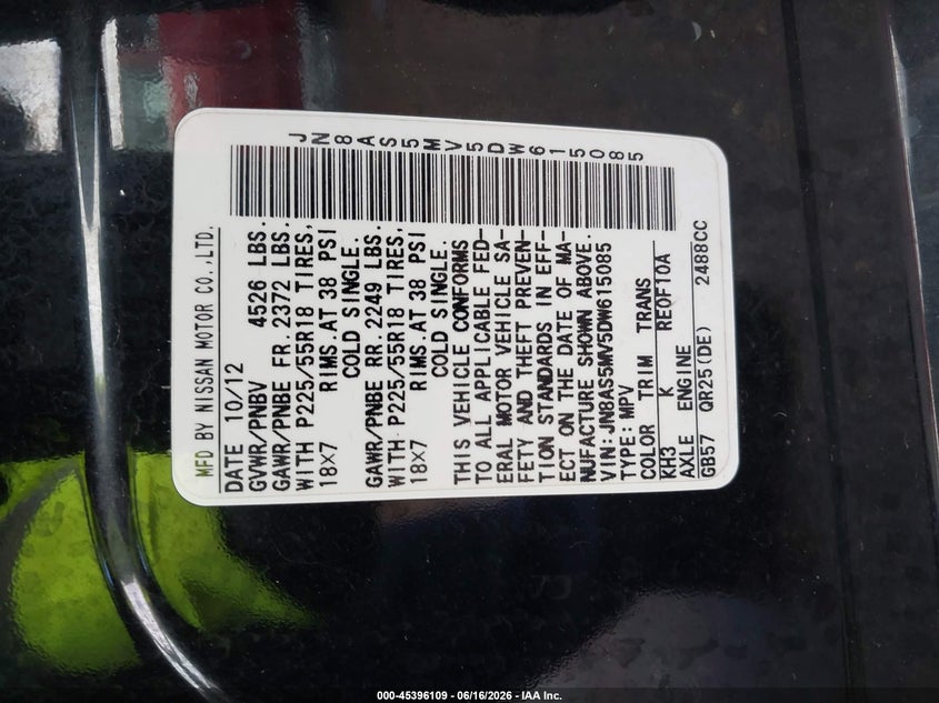 2013 Nissan Rogue VIN JN8AS5MV5DW615085 IAAI salvage auction — FRONT END, Prior Salvage (Minnesota), sold $1,950 on 2026-07-20 (photo 9)