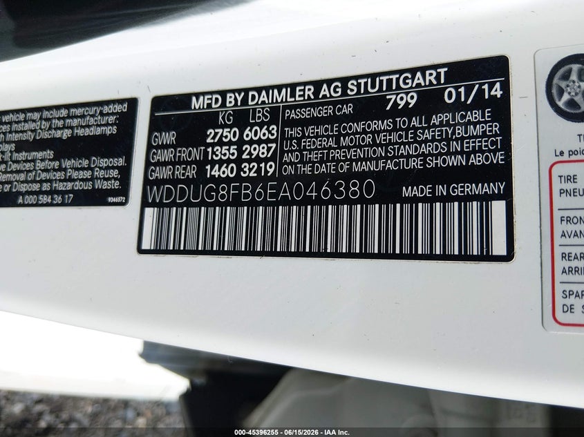 2014 Mercedes-benz S-klasse VIN WDDUG8FB6EA046380 IAAI salvage auction — REAR END, Salvage - 75% Or Less (Maryland), sold $8,200 on 2026-08-11 (photo 9)