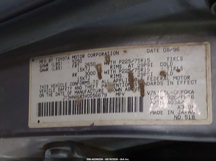 1997 Toyota 4runner VIN JT3HN86R5V0056679 IAAI salvage auction — FRONT & REAR, Salvage (Virginia), sold $650 on 2026-07-09 (photo 9)