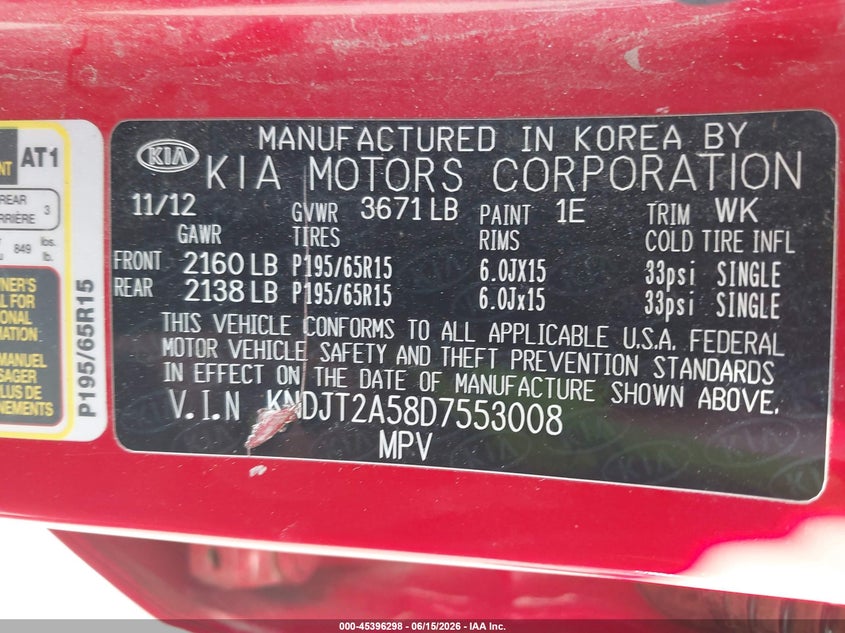 2013 Kia Soul VIN KNDJT2A58D7553008 IAAI salvage auction — NORMAL WEAR, Clear-Dealer Only (Oregon), sold $625 on 2026-07-09 (photo 9)