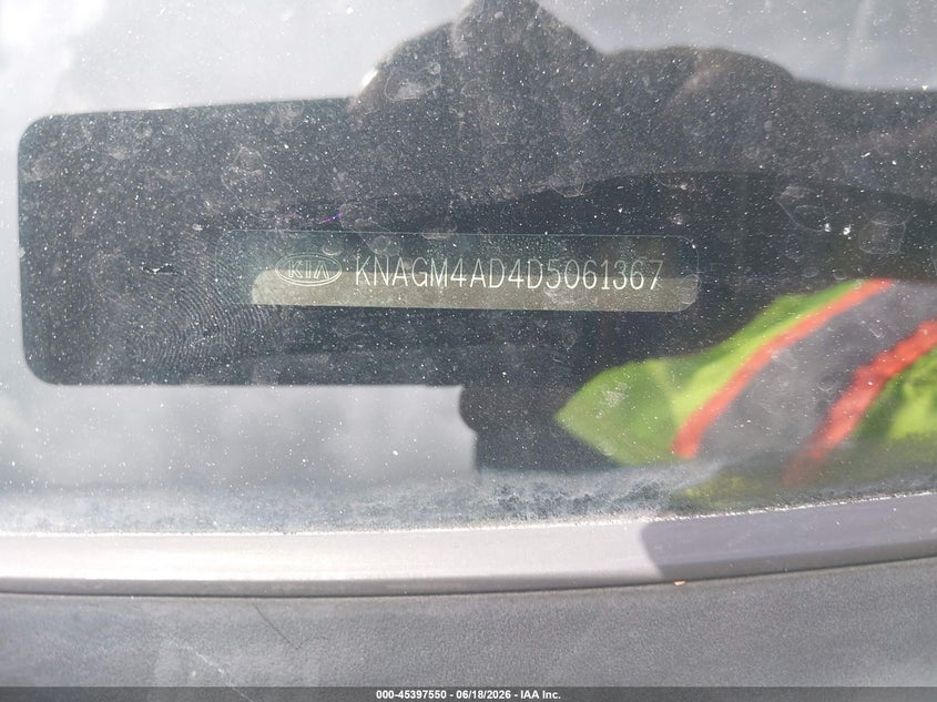2013 Kia Optima hybrid VIN KNAGM4AD4D5061367 IAAI salvage auction — NORMAL WEAR, Repossession Paperwork (Georgia), sold $525 on 2026-07-22 (photo 9)