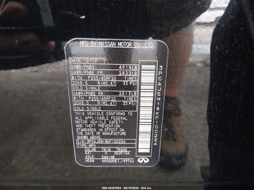 2019 Infiniti Qx50 VIN 3PCAJ5M18KF100224 IAAI salvage auction — FRONT END, Salvage Title, sold $2,550 on 2026-07-26 (photo 9)