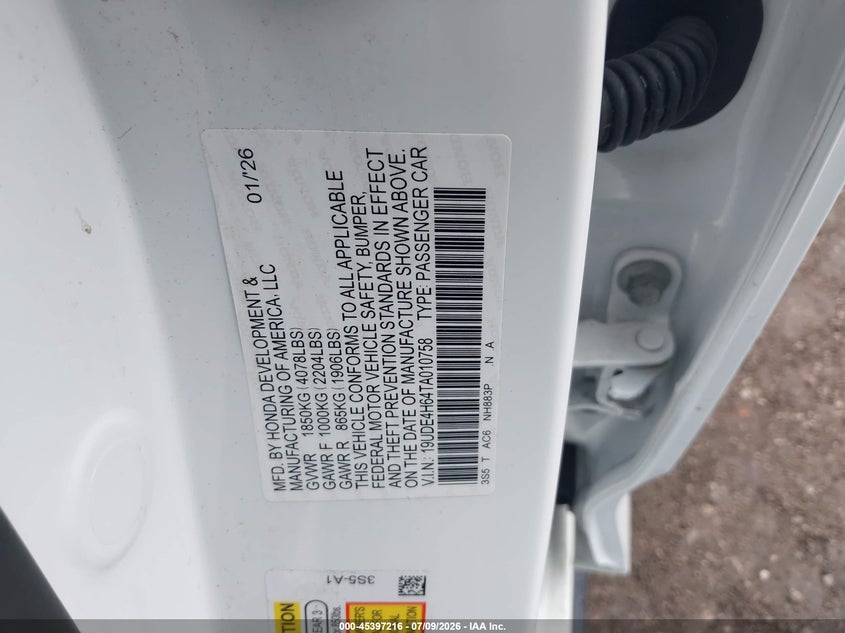 2026 Acura Integra VIN 19UDE4H64TA010758 IAAI salvage auction — RIGHT REAR, Salvage Title, sold $13,500 on 2026-07-24 (photo 9)