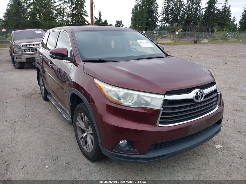 2016 Toyota Highlander VIN 5TDBKRFH7GS264361 IAAI salvage auction — REAR END, Bill Of Sale (Washington), sold $5,550 on 2026-07-22 (photo 1)