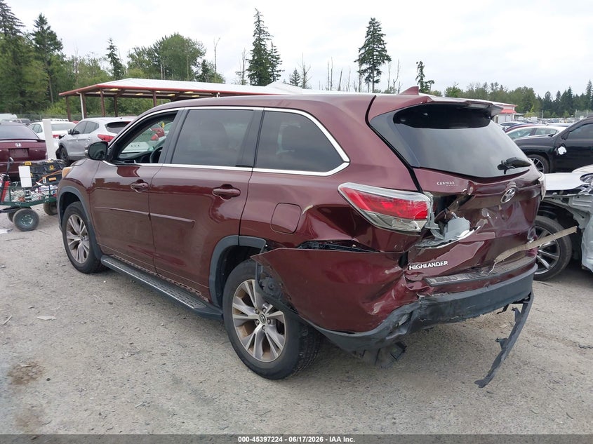 2016 Toyota Highlander VIN 5TDBKRFH7GS264361 IAAI salvage auction — REAR END, Bill Of Sale (Washington), sold $5,550 on 2026-07-22 (photo 3)