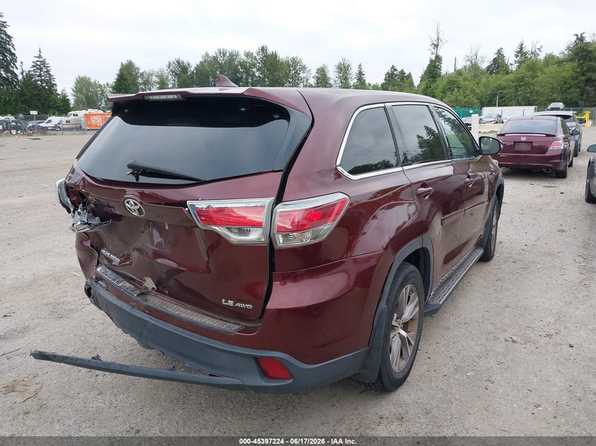 2016 Toyota Highlander VIN 5TDBKRFH7GS264361 IAAI salvage auction — REAR END, Bill Of Sale (Washington), sold $5,550 on 2026-07-22 (photo 4)